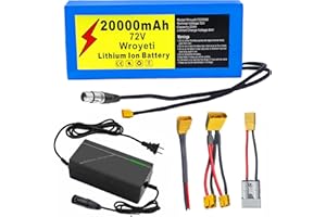 WROYETI 72V 20Ah 60A BMS Battery 72V Lithium Ion Electric Ebike Battery with XT90 Extension Cord, XT90 Connector to XT60 for 200-3000W Electric Bicycles Motor