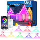 200FT Permanent Outdoor Lights for House,Waterproof Smart RGB LED Eaves Lights，permanent outdoor lights with App/Remote Control,Music synchronisation，for House,Halloween,Roof,Christmas Decorations