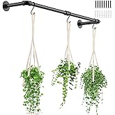 DegMongee Plant Hanging Rod, with 3Pcs Macrame Plant Hangers and 3 Hooks, 32" Plant Hanger Indoor, Hanging Planter for Indoor Plants, Window Wall Ceiling Plant Hanger (POTS & PLANTS NOT INCLUDED)…