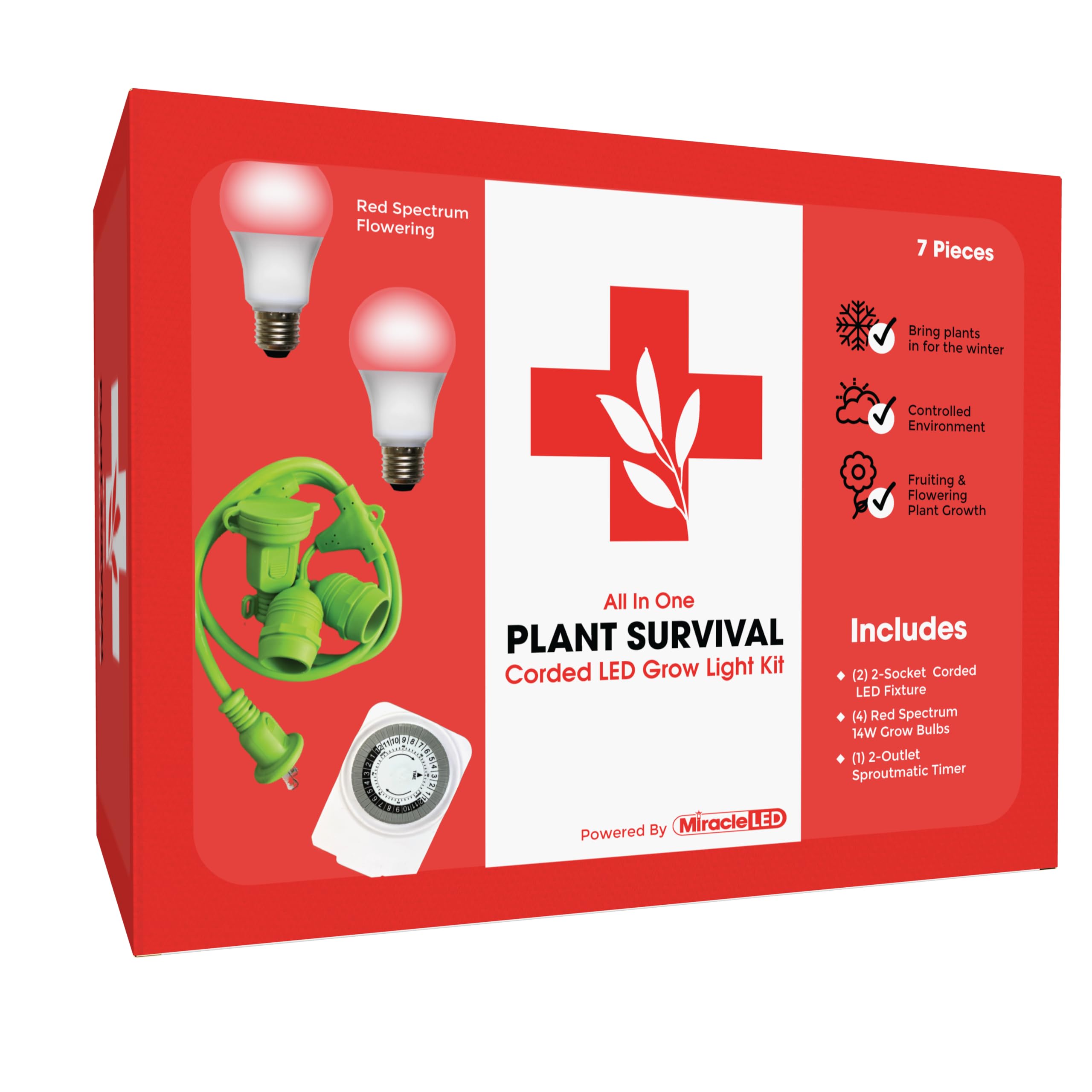 Photo 1 of Miracle LED Plant Survival Indoor Grow Light Kit - 2 Absolute Daylight + Red Spectrum 150W Replacement Grow Light Bulbs & 1 2-Socket Corded Fixture with SproutMatic Timer (2-Pack)