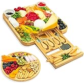 AYEEKO Bamboo Cheese Board & Knife Set, Wooden Charcuterie Board & Tray, House Warming Gift for Holidays, Birthdays, Bridal Showers, Anniversaries & Weddings
