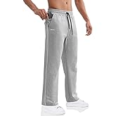 BROKIG Men's Stripe Baggy Workout Sweatpants Open Bottom Straight Leg Casual Sweat Pants with Pockets