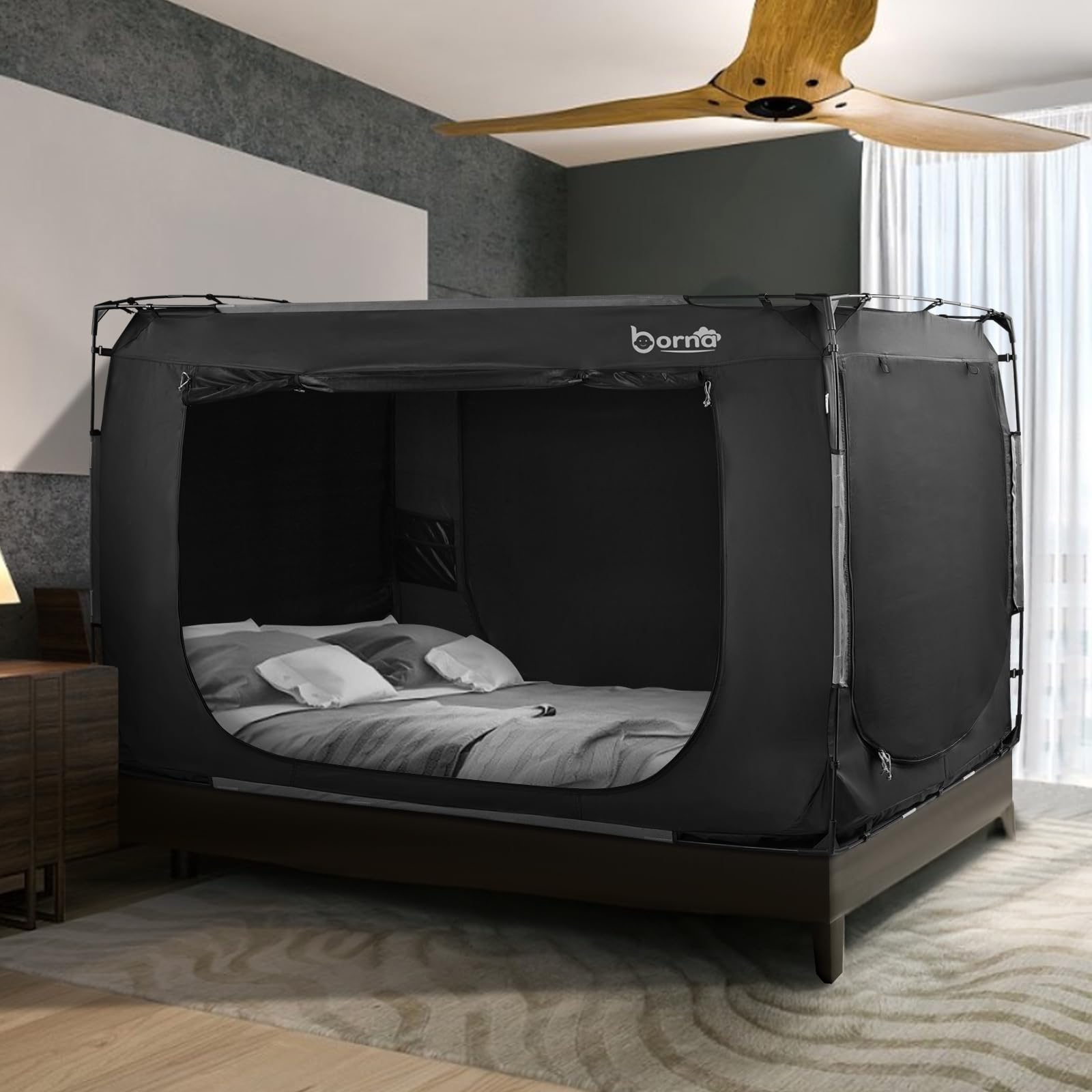 Photo 1 of Borna Bed Tent Bed Canopy Full Size, Portable Sleeping Tents Dream Tents Indoor for Kids and Adult, Breathable Privacy Space on Bed with Three Doors (Mattress Not Included)
