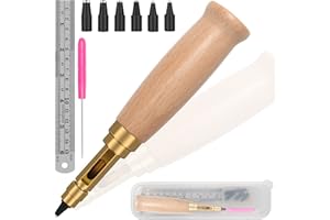 Adjustable Japanese Screw Punch, Boyistar 6 Tip Sizes Belt Hole Puncher for Leather, Wood Handle Leather Hole Punch Tool with Clear Box for Sewing Leather