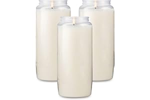 Rambue 6 Day Memorial Candles, 3 Pack - 6” White Prayer Candles for Religious Ceremony, Shiva, Emergency Candles - Long Burning Vegetable Wax in Plastic Jars