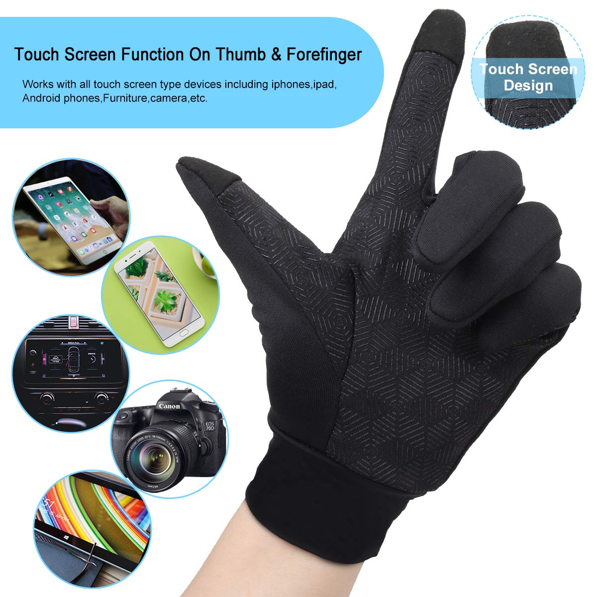 Winter Gloves,Touch Gloves Screen Touch Gloves Touch Screen Gloves Texting Glvoes Running Gloves Cycling Gloves Driving Gloves for Men and Women by FTEOX (Black-Medium)