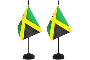 YAMIUO 2 Pack Jamaica Desk Flag Set, Jamaican Desktop Small Miniature Table Office Flag with 12" Black Pole and Black Base, Offices, Classroom, Home, Festival Decoration (Jamaica)