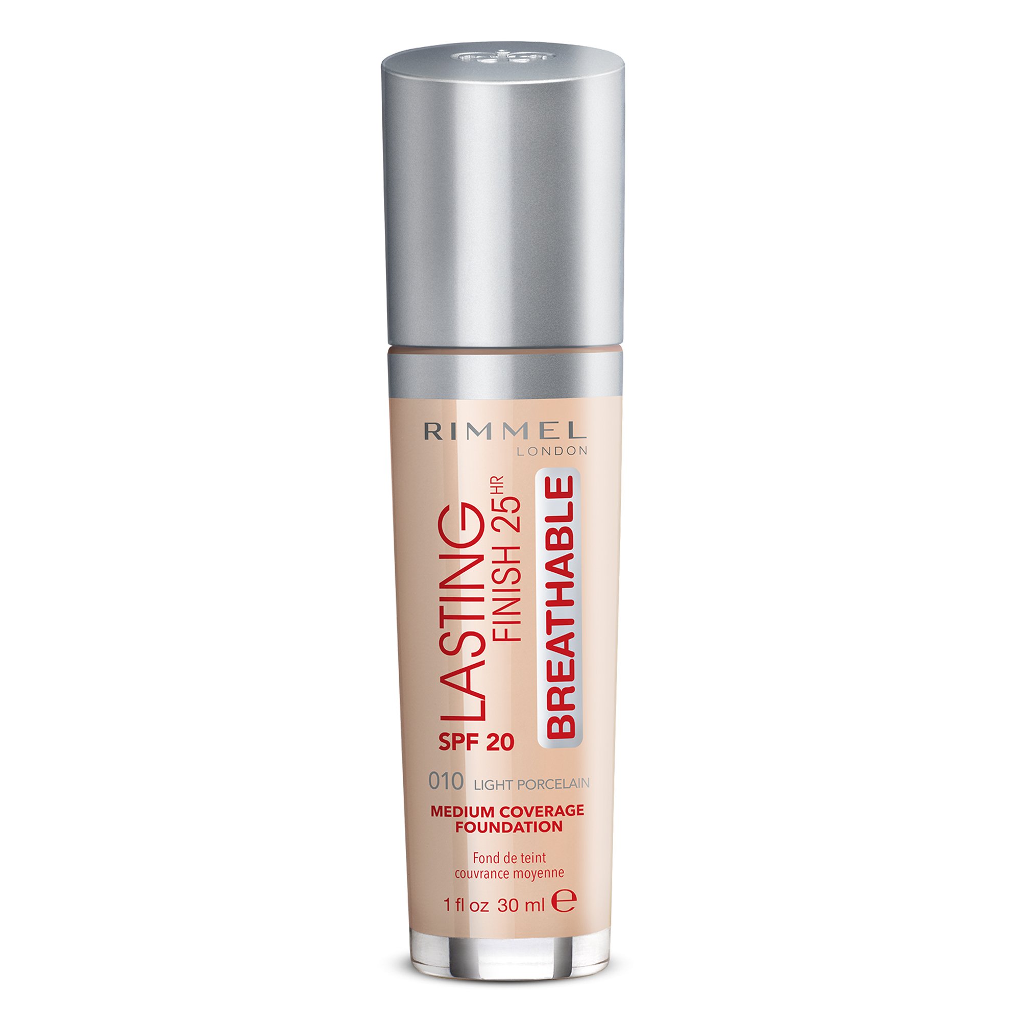 Rimmel London Lasting Finish Breathable Foundation, Spf 20, 010 Light Porcelain