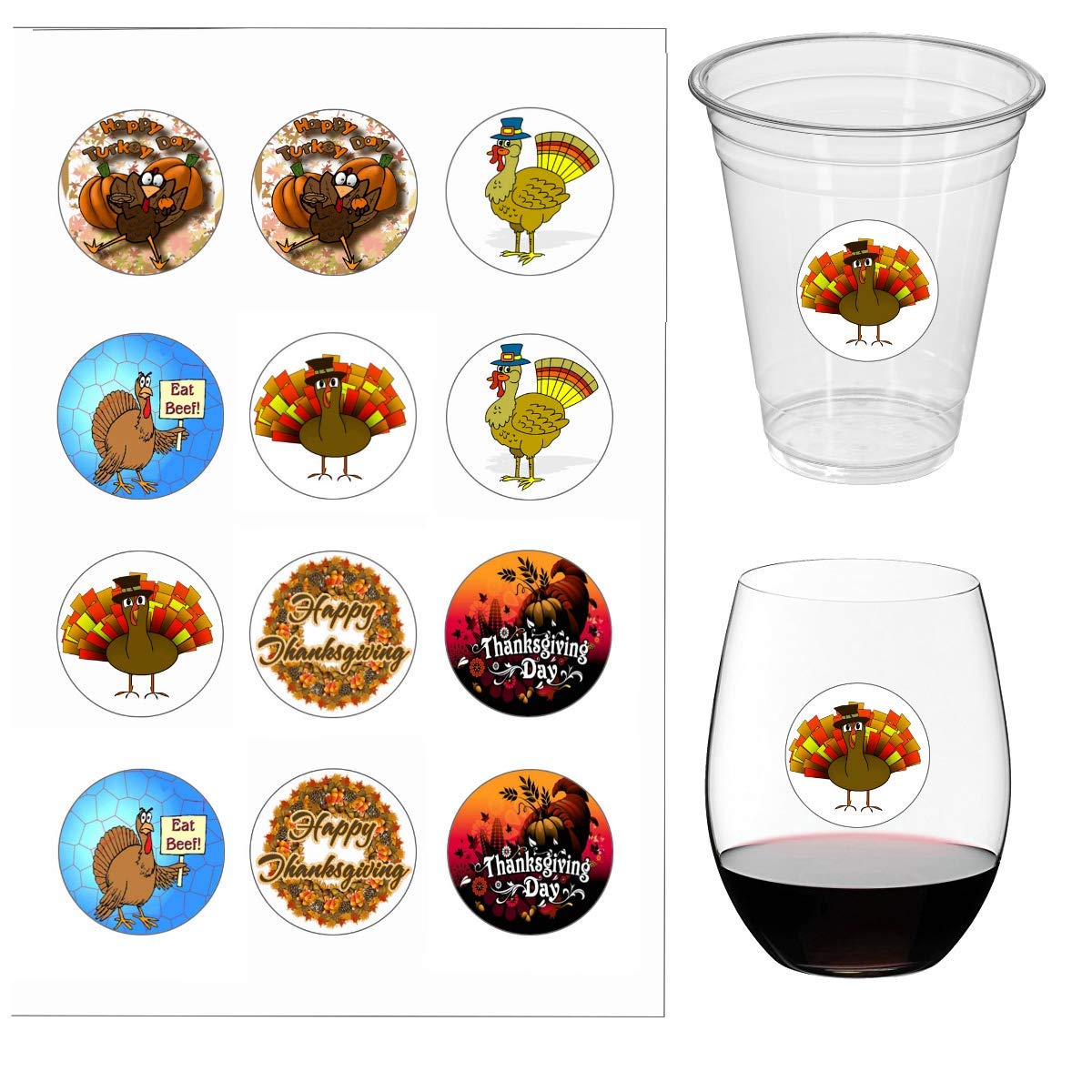 Thanksgiving Wine Glass Identifier Decals Turkey Glass