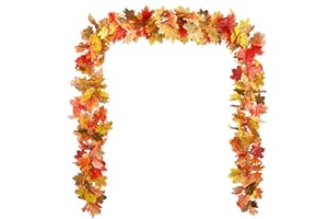 LAINLIGHT 2 Pack Fall Garland Maple Leaf, 5.8Ft/Pcs 6 Colors Artificial Autumn Foliage Garland Thanksgiving Decor for Home Wedding Fireplace Party Porch Handrail