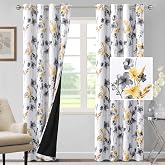 H.VERSAILTEX 100% Blackout Curtains 84 inch Length 2 Panels Set Cattleya Floral Printed Drapes Leah Floral Thermal Curtains for Bedroom with Black Liner Sound Proof Curtains, Grey and Yellow