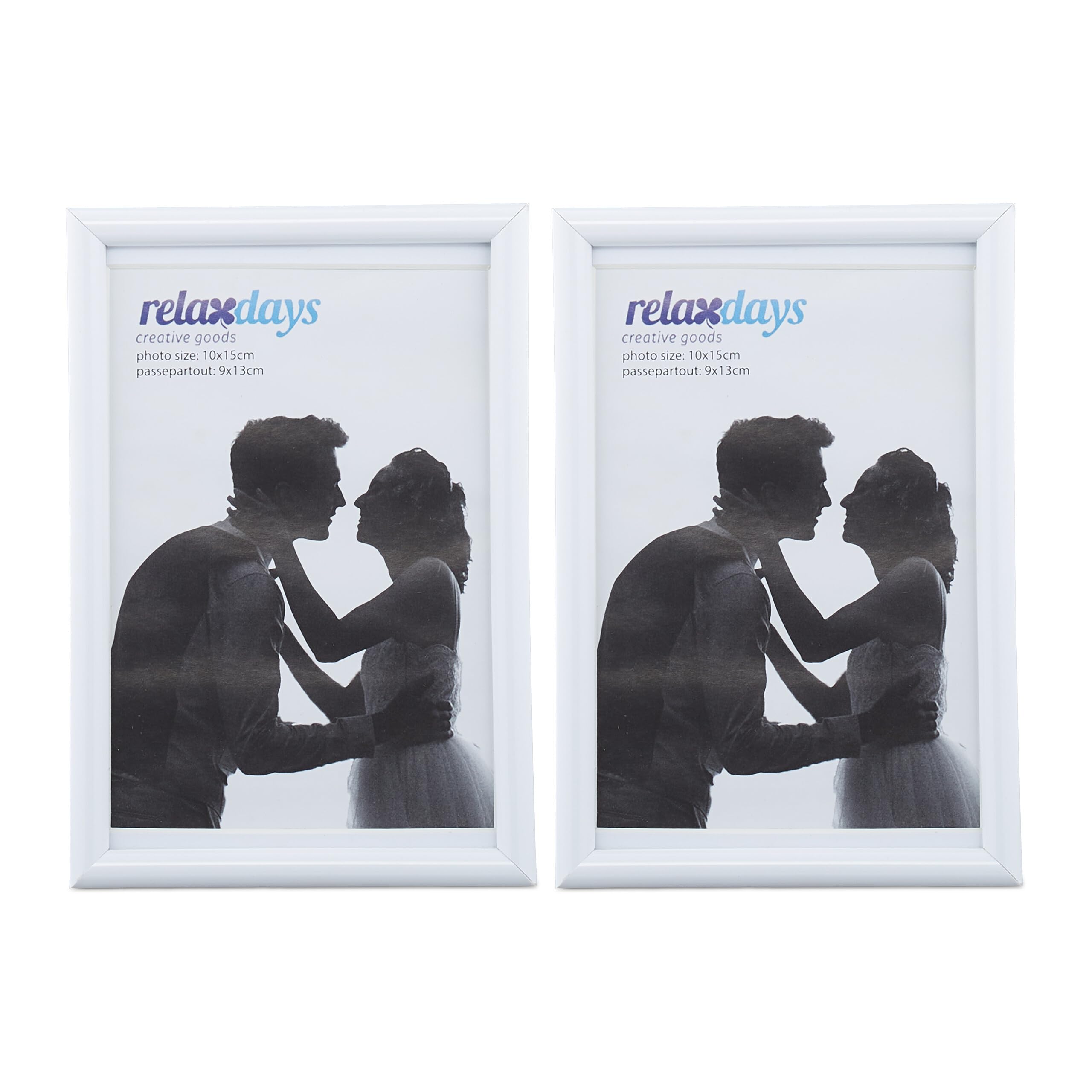 Relaxdays Photo Frame Set of 2, 10 x 15 cm, Passepartout 9x13 cm, Standing or Hanging, White