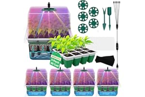 MQHUAYU 60-Cell Self Watering Seed Starter Tray with Grow Light, 5-Pack Reusable Seed Starter Kit with Soft Silicone, Plant Germination Trays with Humidity Dome for Seeding Planting Growing