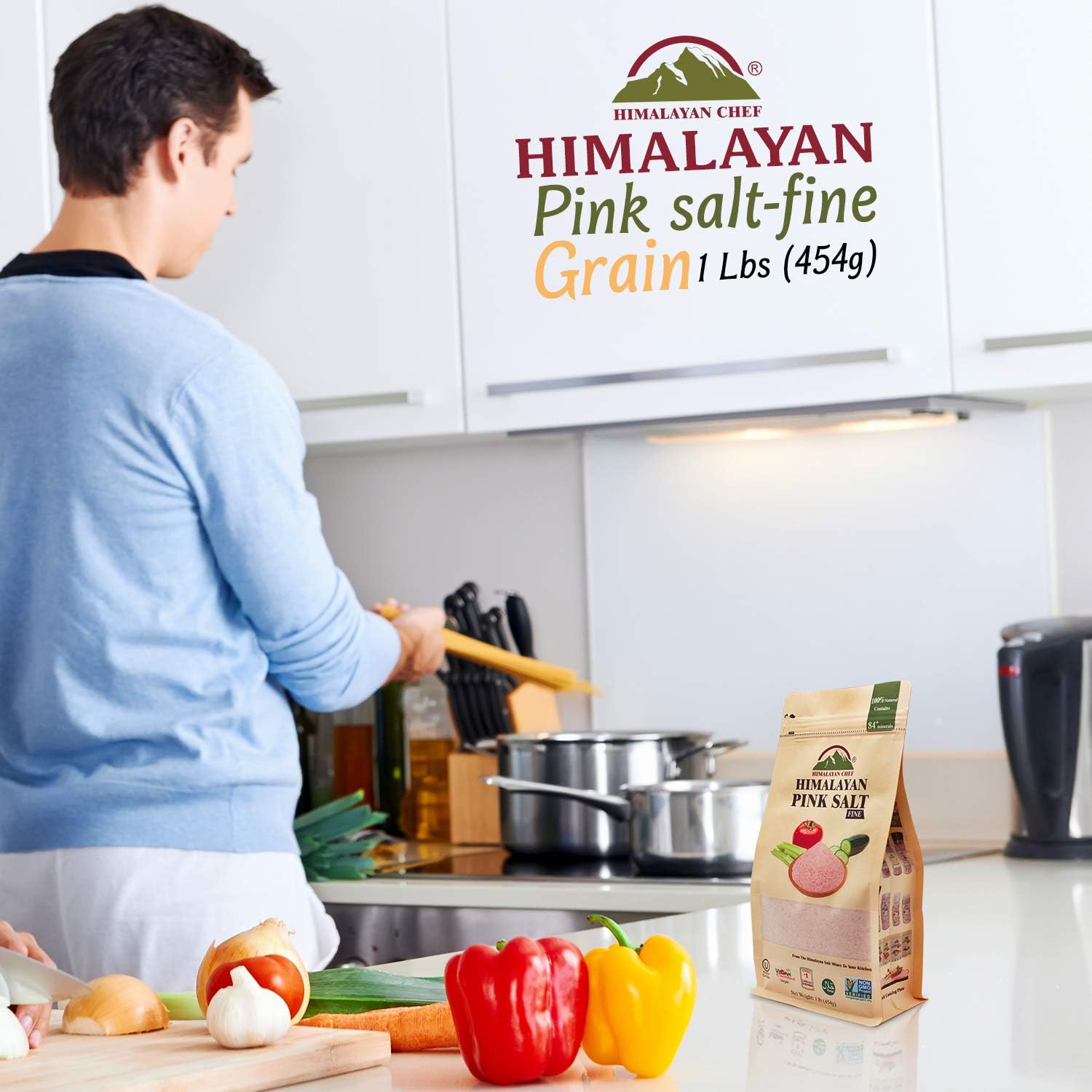 WBM Himalayan Chef Pink Salt Fine Stand Up Bag w/Window,100% Pure Natural Himalayan Pink Salt - 1 LBS: Grocery & Gourmet Food