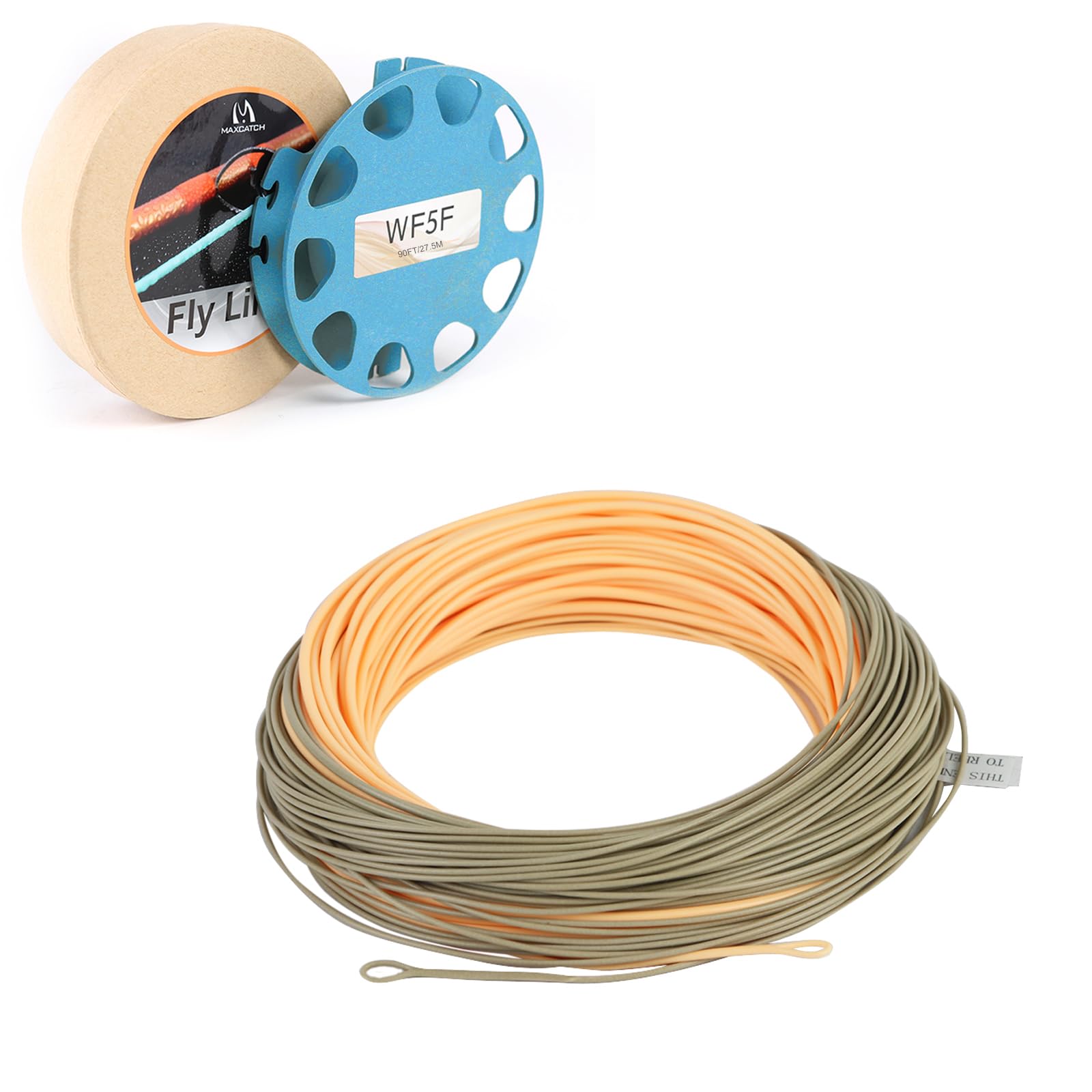 Photo 1 of Maxcatch Fly Line for Single-Handed Spey Casting, Weight Forward Floating Fly Lines with Two Welded Loops, WF3F-WF8F, 90FT (Peach/Camo, WF4F-90FT)