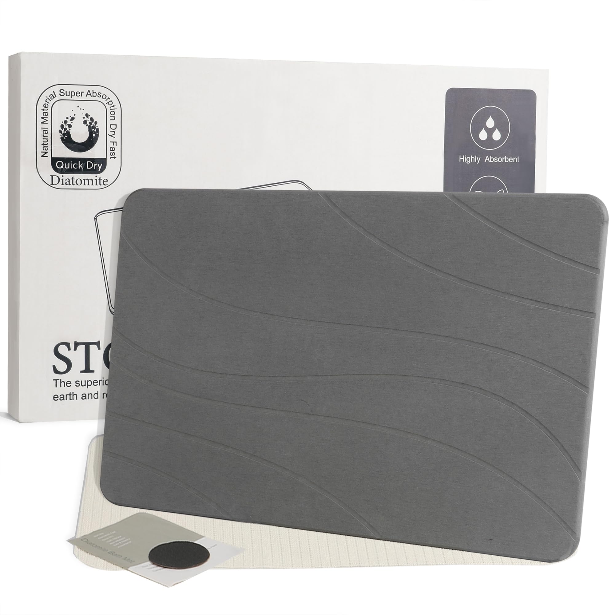 Robinuspc Stone Bath Mat, Quick Drying Bath Mat for Bathroom, Diatomaceous Earth Mat, Quick Dry Shower Mat, Fast Absorbent, Elegant Design, Easy to Clean - Grey 23.6×15.35