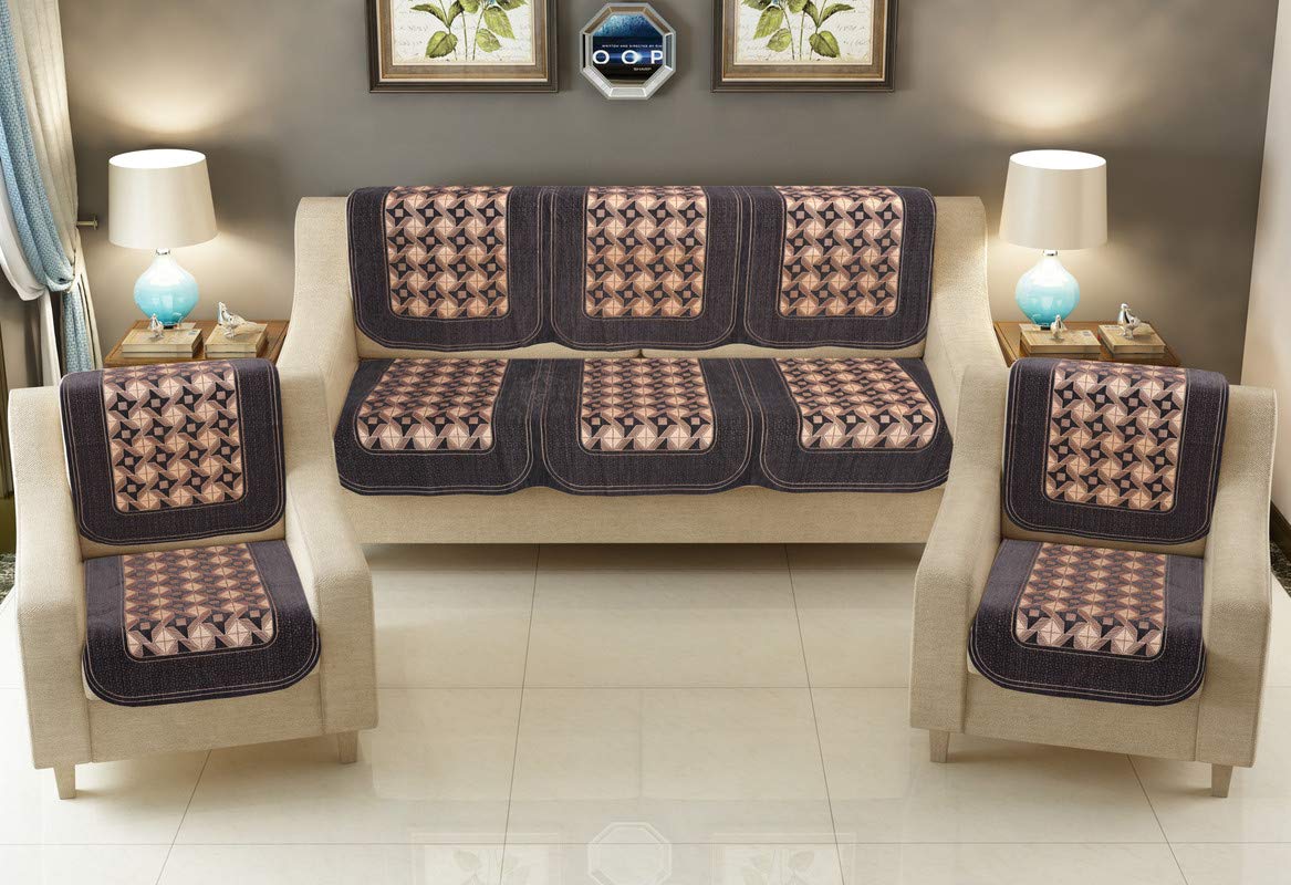 Buy ROUGE 7 Seater Sofa Cover Set Royal Look Polycotton Abstract Design