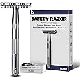 Matte Silver Double Edge Safety Razor, Single Blade Razors for Men and Women, with 10 Stainless Steel Safety Razor Blades, Reusable, Eco-friendly, Smooth and Close Shaving, Plastic Free
