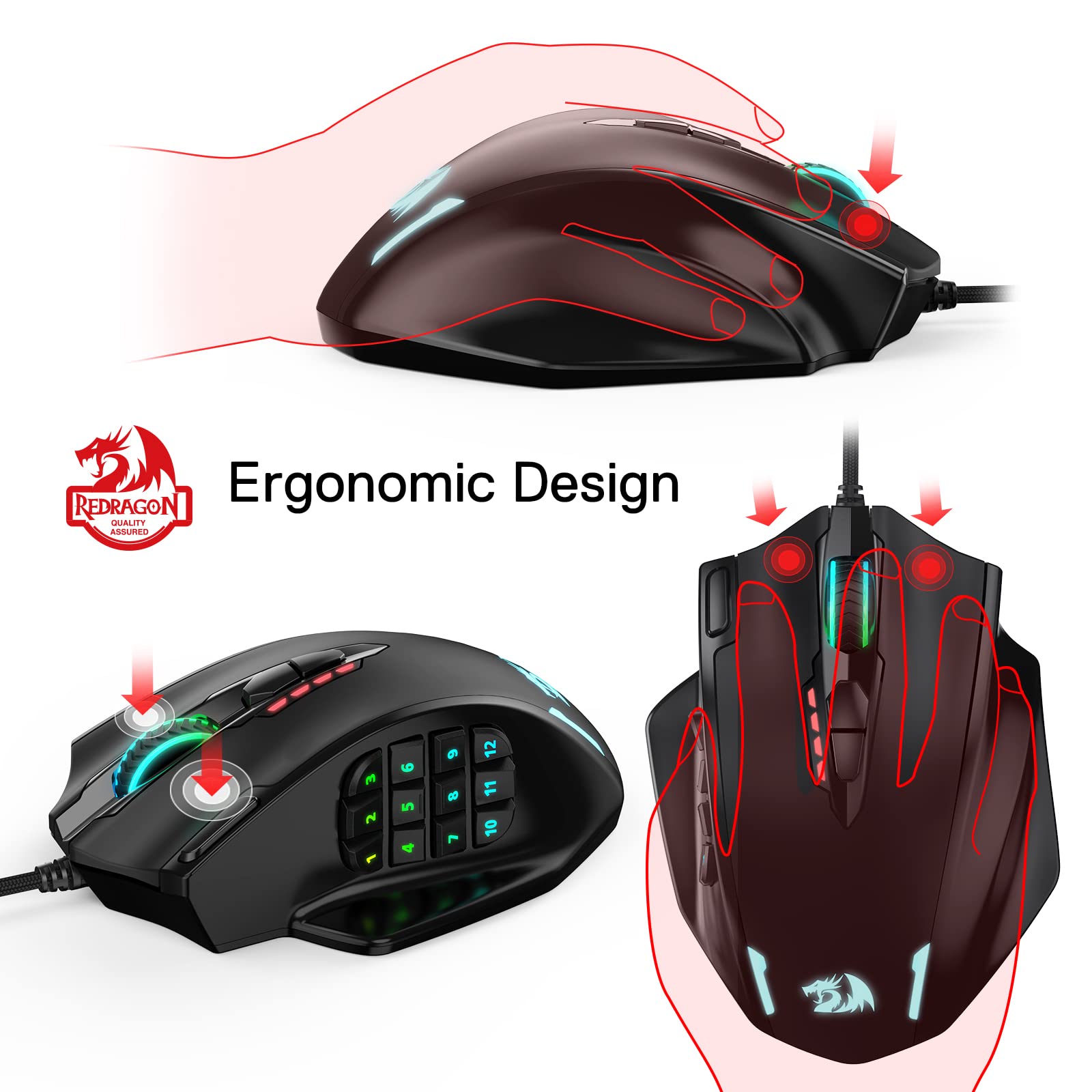 Redragon M908 Impact RGB LED MMO Gaming Mouse With 12 Side Buttons ...