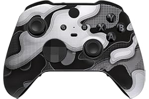 eXtremeRate Black White Camouflage Replacement Faceplate Cover for Xbox One Elite Controller Series 2 (Model 1797) Soft Touch Front Housing Shell & Accent Rings for Xbox Elite Series 2 Core Controller