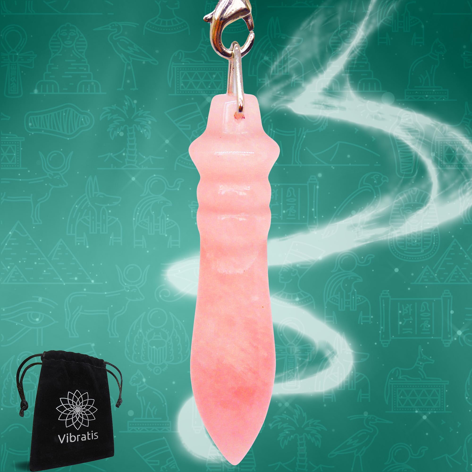 Vibratis Egyptian Rose Quartz Pendulum | Magnetizing Dowsing Pendulum in Pink Rose Quartz for Emotional Care