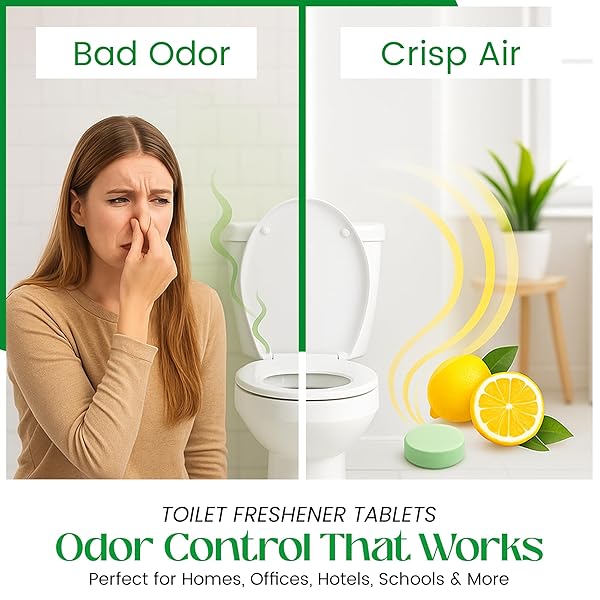 TOILET DEODORIZER TABLETS – DROP ONE IN AND GO – 60 COUNT CITRUS SCENT – ODOR ELIMINATION FOR BATHROOM – REPLACES TOILET SPRAY – LONG LASTING – FRESH BOWL FRESHENER