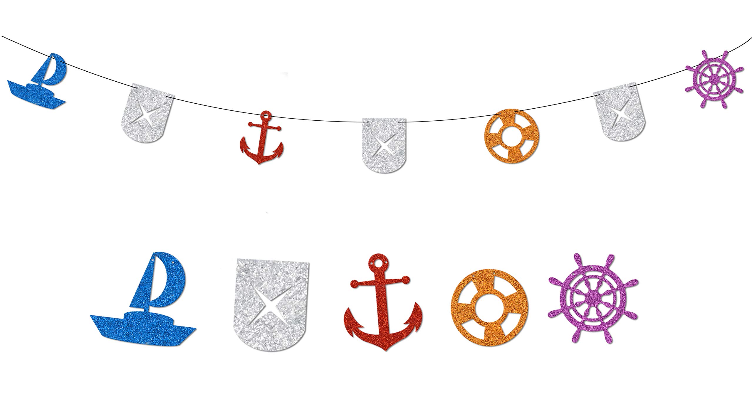 KAPOKKU Nautical Bunting Banner, Nautical Party Decorations Supplies, Pennant Banners for Kids Birthday Party, Baby Shower (Nautical)