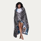 Luxury Plush Faux Fur Throw Blanket with Aztec Pattern, Super Warm, Fuzzy, Elegant, Fluffy Decoration Blanket for Couch, Armchair, Sofa and Bed, 60''x 80'', Teal