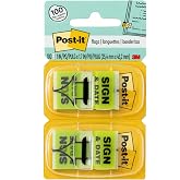 Post-it "Sign and Date" Flags, 50/Dispenser, 2 Dispensers/Pack, 1 in Wide, Bright Green (680-SD2)