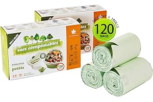 120 Count Compostable Trash Bags, 2.6 Gallon (10L) Certified Biodegradable Kitchen Waste Bags, Food-Safe, Leak-Proof for Food