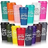 Pickmesh 15 Pcs Employee Appreciation Gifts Bulk 16 oz Plastic Tumbler with Lid Inspirational Staff Thank You Gifts for Team Reusable Travel Coffee Cups for Coworker Volunteer Teacher (Colorful)