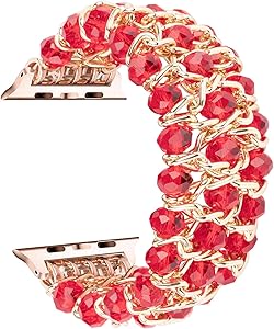 Misker Compatible with Apple Watch Band 38mm 40mm 42mm 44mm Handmade Elastic Crystal Beaded Metal Bracelet for iWatch Series 5/4/3/2/1