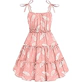 Arshiner Girls' Summer Sundress Boho Spaghetti Strap Ruffled Tiered Dresses Casual Midi Cami Dress
