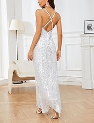 Women's V Neck Spaghetti Straps Sequin Sparkly