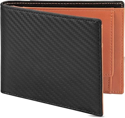 Amazon Nubily 財布 メンズ 二つ折り カーボンレザー 革 ボックス型小銭入れ 軽量 薄い ビジネス 大容量 カード収納 防水 Rfidスキミング防止 男女兼用 黒 オレンジ 財布