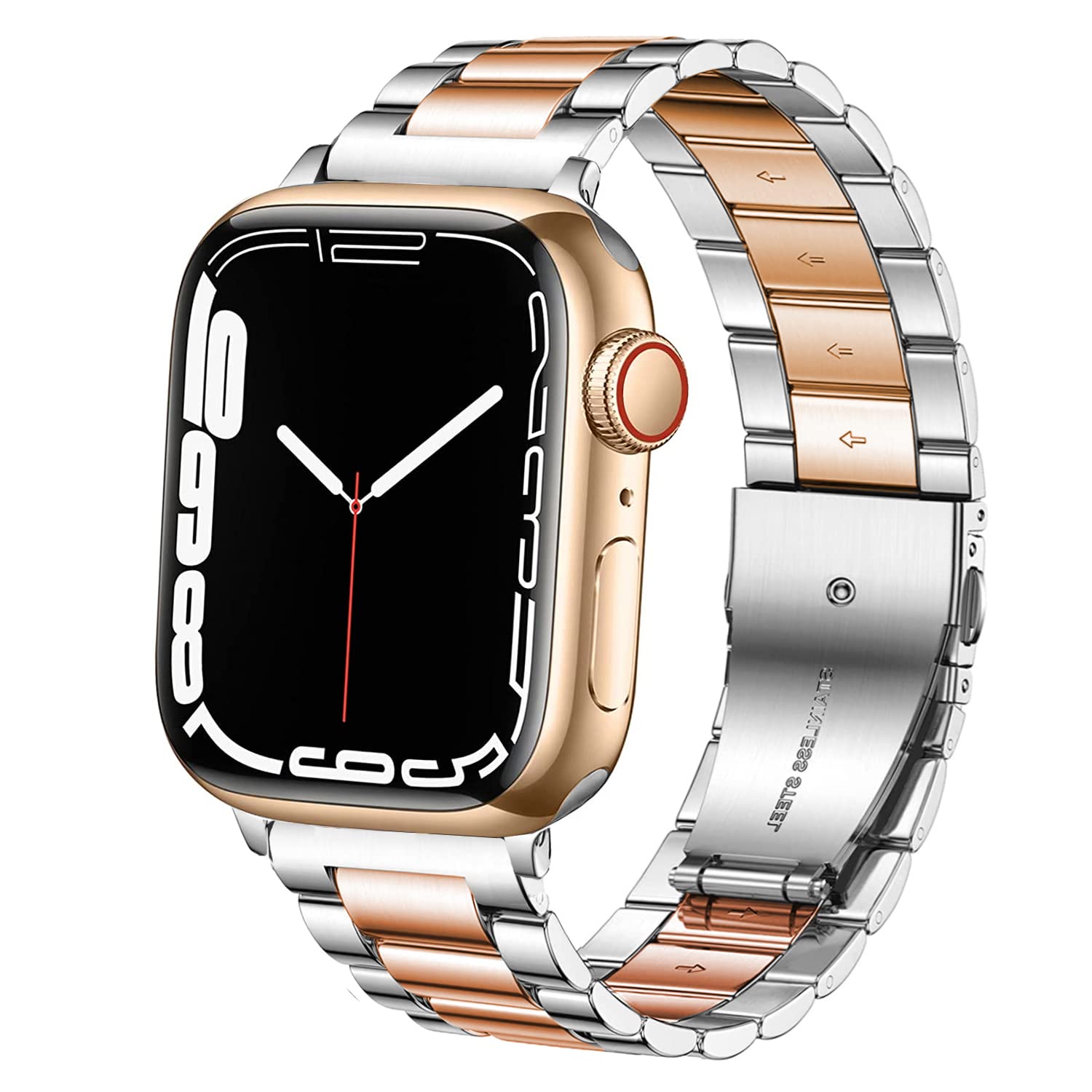 DEALELE Strap Compatible with iWatch 42mm 44mm 45mm 46mm 49mm, Solid Stainless Steel Metal Replacement Band for Apple Watch Series 10/9 / 8/7 / 6/5 / 4/3 / Ultra/SE Women Men,Silver-Rosegold