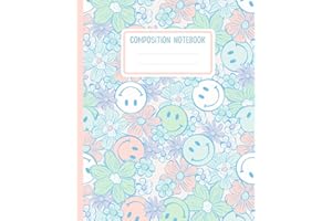 Preppy Notebook: Smiley Faces Aesthetic - Blue Composition Notebook Wide Ruled - Happy Face 70's Vibes (Cute School Supplies for Teen Girls)