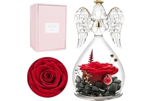 Miofula Preserved Flower Rose Birthday Gifts for Mom, Angel Figurines with Forever Real Rose Gifts for Her Mom Grandma, Unique Angels Gifts for Mothers Day Christmas Anniversary Birthday (Red)