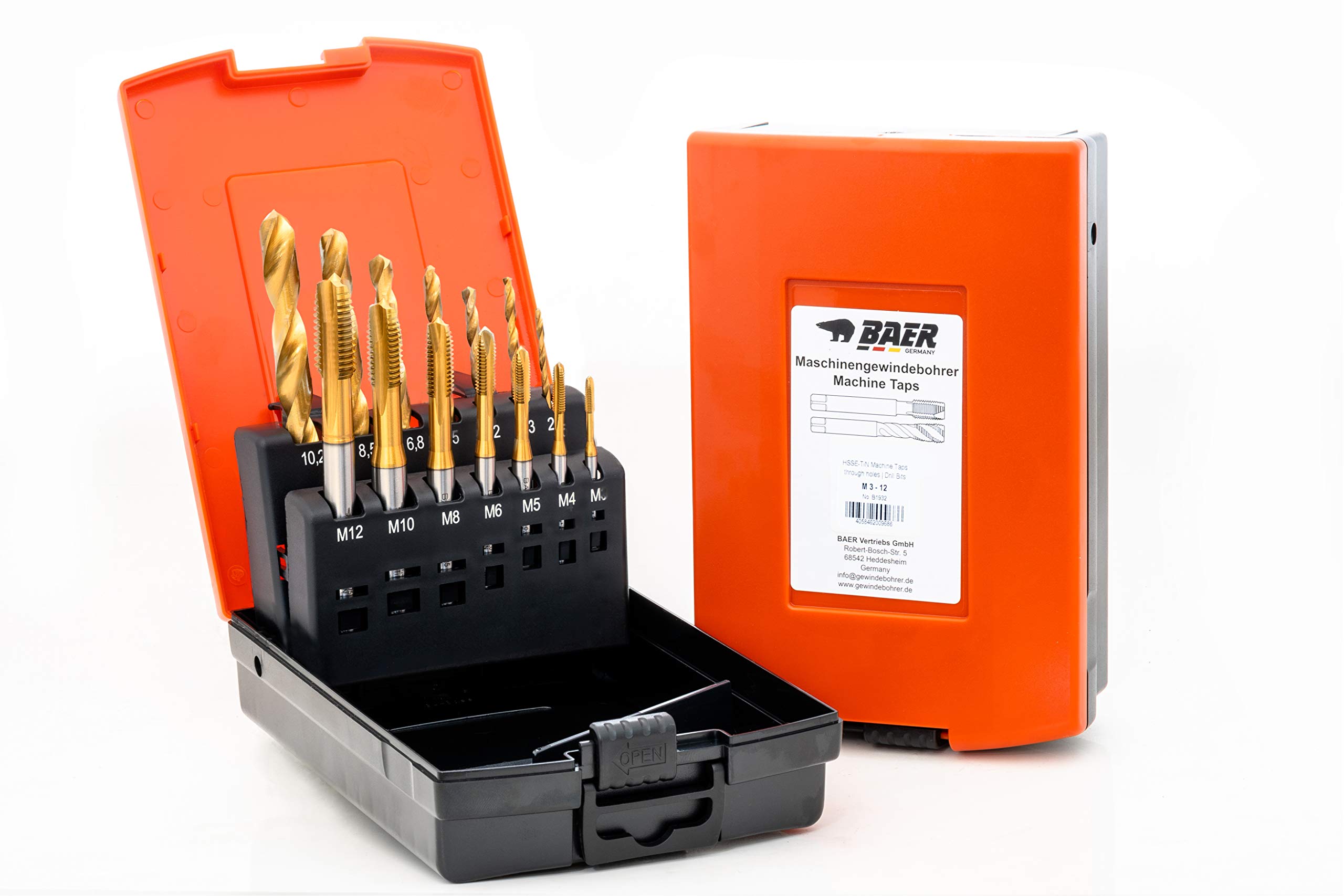 BAER Set HSSE-TIN: Machine Tap Hole Hole Hole Saw Core Hole Drill M3-12 Thread Cutter Set