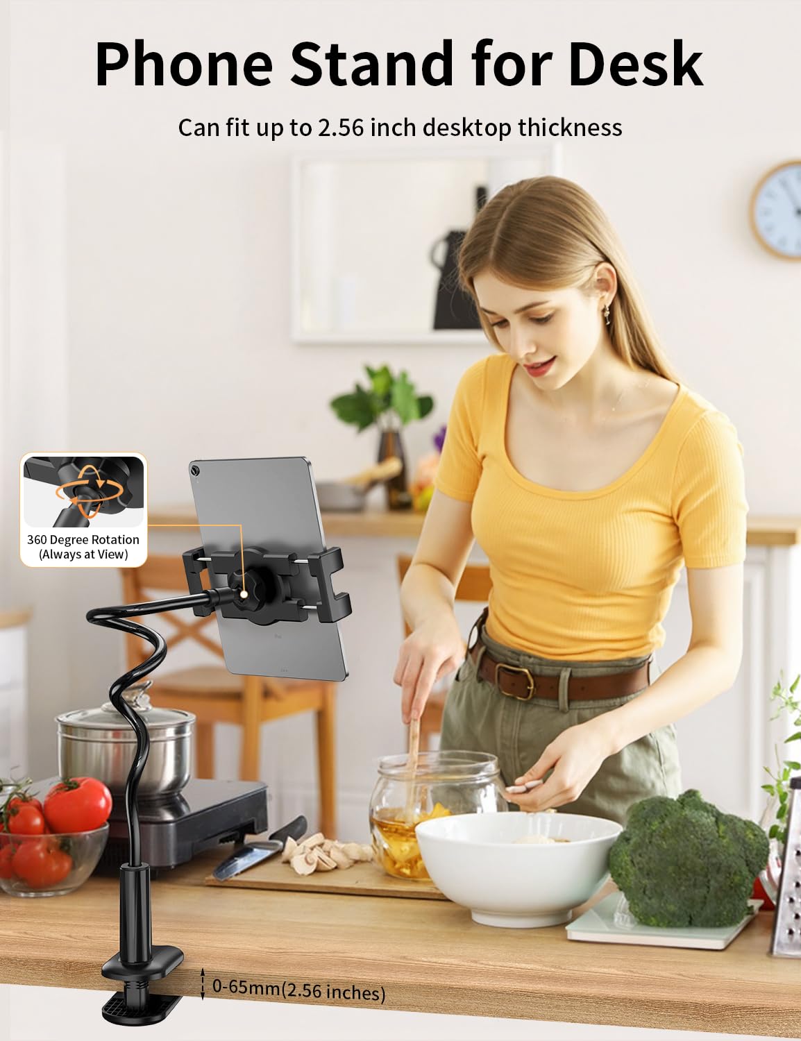 Gooseneck Tablet Holder Stand for Bed Adjustable Flexible Long Arm Tablets Mount Clamp on Table Compatible with iPad Air Mini | Galaxy Tabs | Kindle Fire | Switch or Other 4.7-12.9