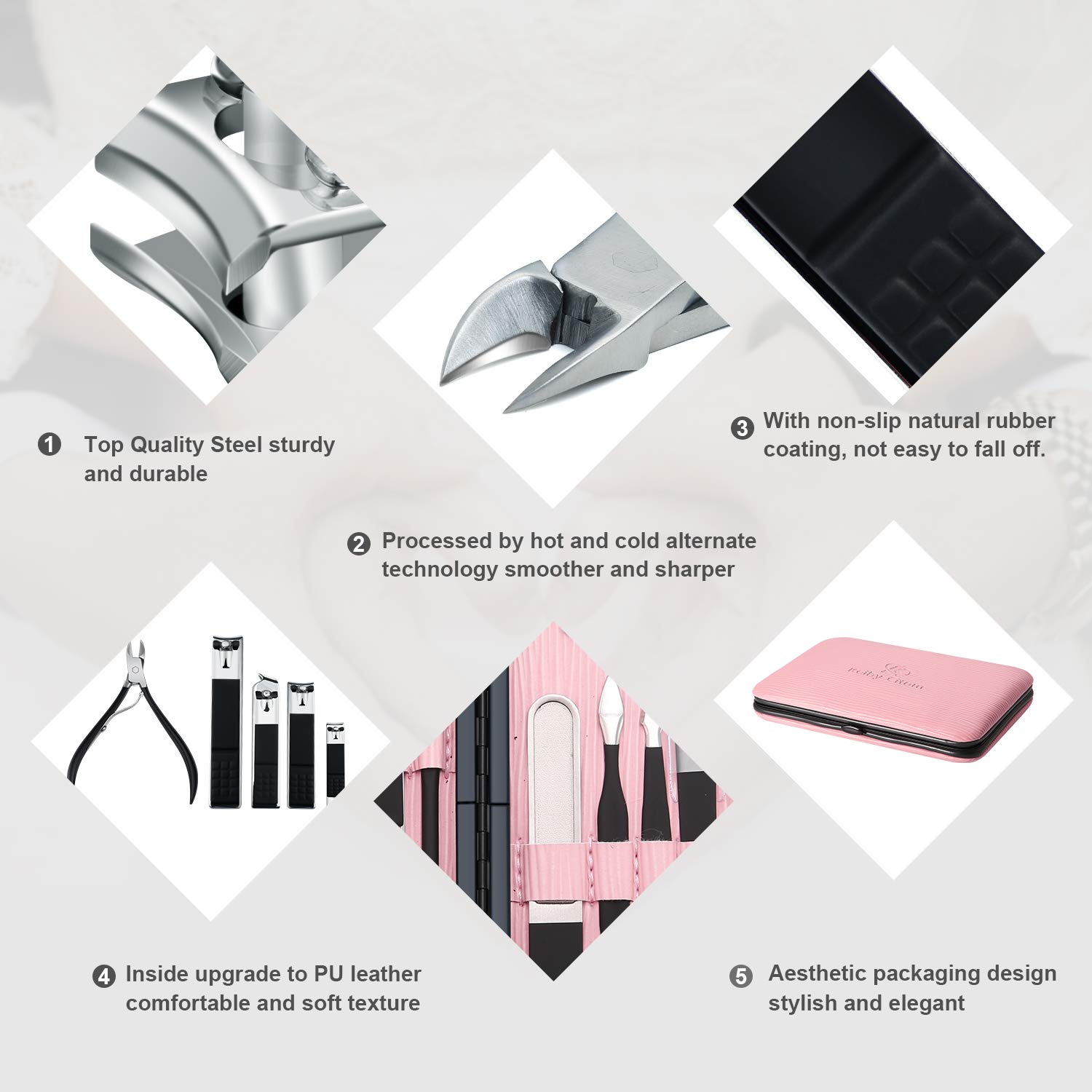 Manicure Set Professional Nail Clippers Kit Pedicure Care Tools- Stainless Steel Women Grooming Kit 18Pcs for Travel or Home (Pink) : Beauty