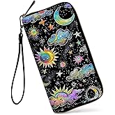 GFRGTFHYT Womens Wallet, Large Capacity RFID Blocking PU Leather Wristlet Wallets for Women Ladies Men Credit Card Holder Zipper Wallet Phone Holder Clutch Travel Purse, Art Moon Sun Star
