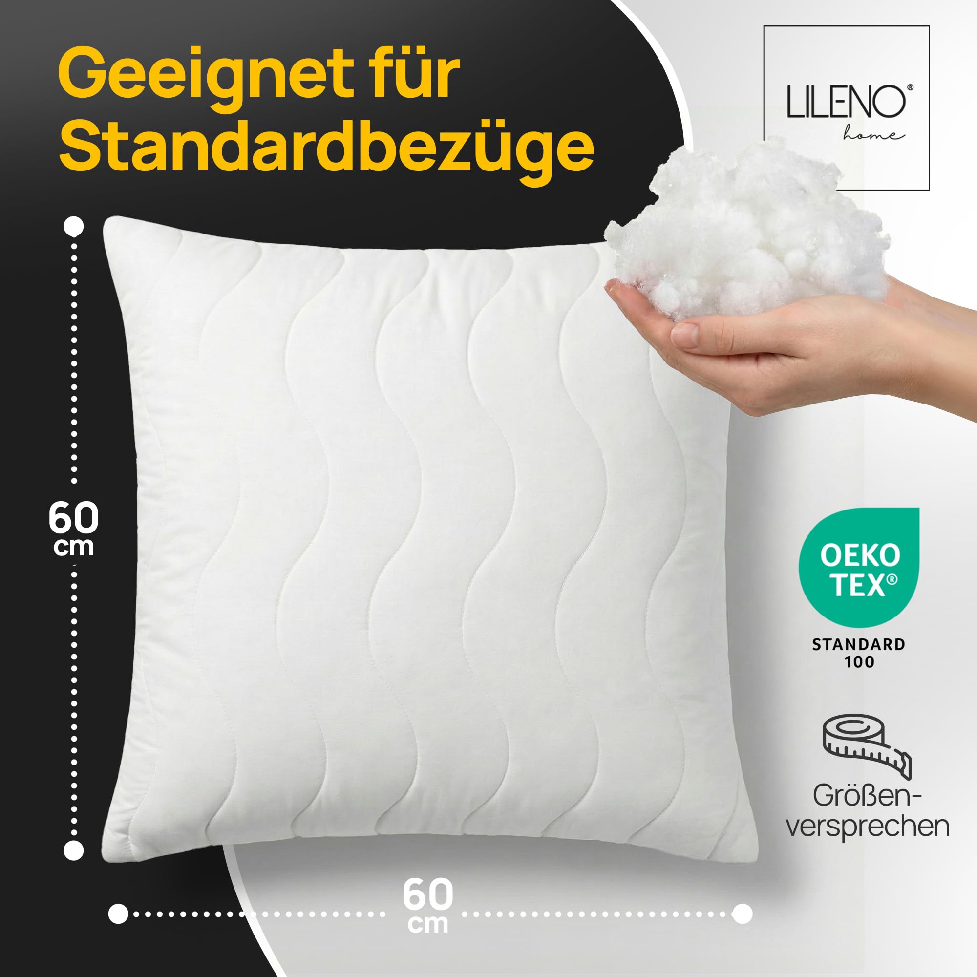 LILENO HOME Kissen 60x60 (2er Set) – 95 °C waschbar, Oeko-Tex & Made in DE – Allergiker Kopfkissen 60x60 anpassbar für himmlischen Schlaf – Haut schmeichelndes & geruchsfreies Pillow 7