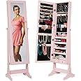 Best Choice Products Freestanding Jewelry Armoire Cabinet, Full Length Standing Mirror, Lockable Makeup Storage Organizer, w/Velvet Lining, 3 Angles, Lock, Accessory Pouch, 5 Shelves - Dusty Pink