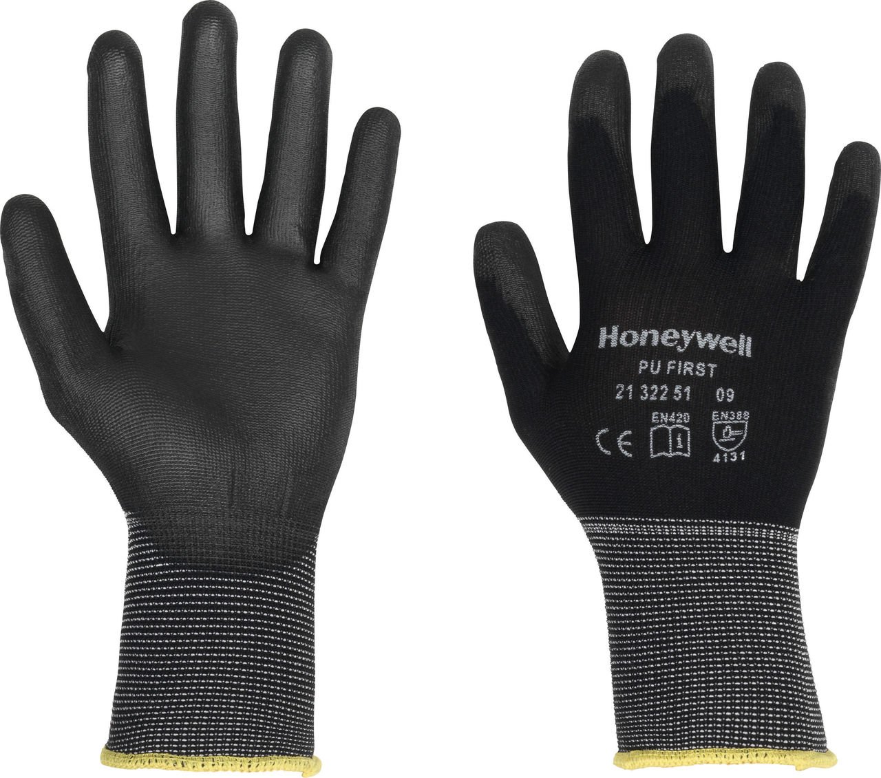 Honeywell 2132251 Vertigo Black PU C&G 1 Cut Protection Gloves, 100% Black Polyamide Knitted Gloves, 25 cm Length, Suited for Precision Work, Size 7, 2132251-07 (Pack of 10 Pairs)