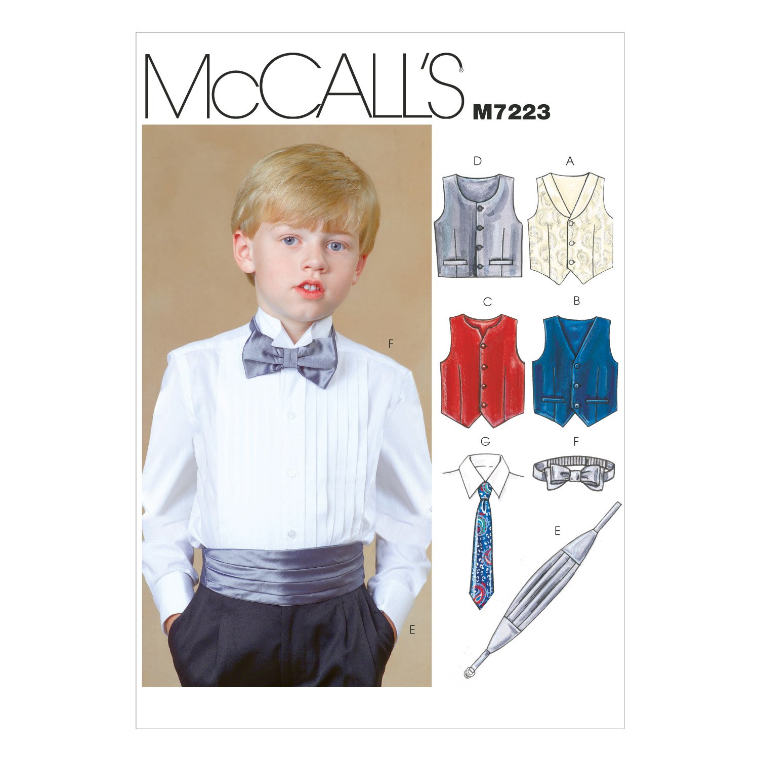 Mccall's Patterns Sizes 10/12/14 Children's/Boys Lined Vest/Cummerbund/Bow Tie and Neck Tie