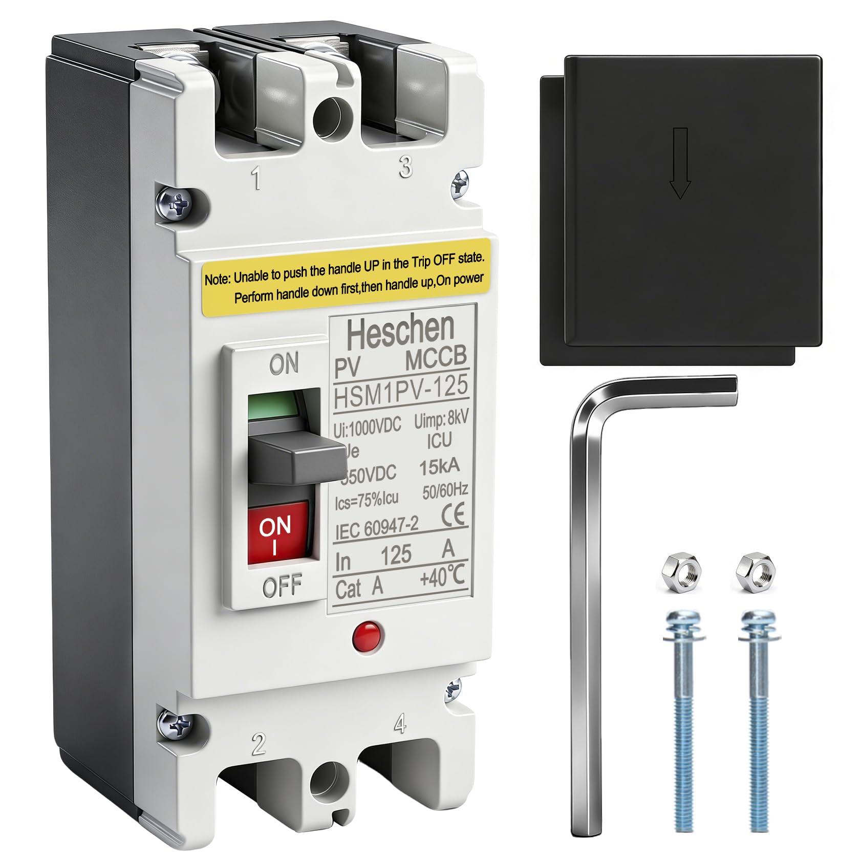 Heschen DC Molded Case Circuit Breaker MCCB,2 Poles, DC550V, Photovoltaic Circuit Breaker, for Solar PV System Solar Panels Grid System (HSM1PV-125 125A)