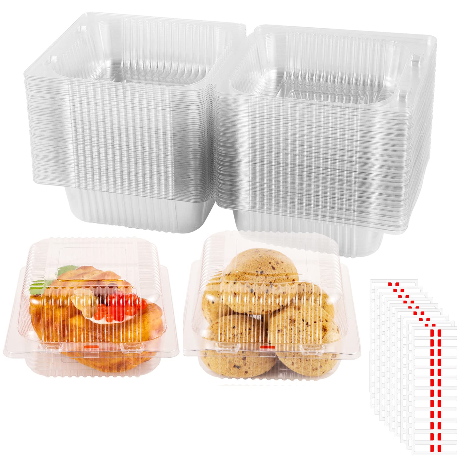 SUNNOW 100 Pcs Cake Slice Boxes, 5.3 Inch Clear Cake Boxes with Sealing Stickers Square Individual Cupcake, Easter Cake Boxes for Cake Portions, Muffins, Salad, Cheese