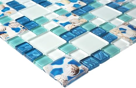 Tst Mosaic Tiles Glass Conch Tiles Beach Style Sea Blue Green