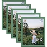 Muzilife 5 Pack 8x10” Picture Frames, Green Picture Frames for Wall and Tabletop Display, Resistant Plastic Photo Picture Frame with Clear Plexiglass for Vertical or Horizontal Display
